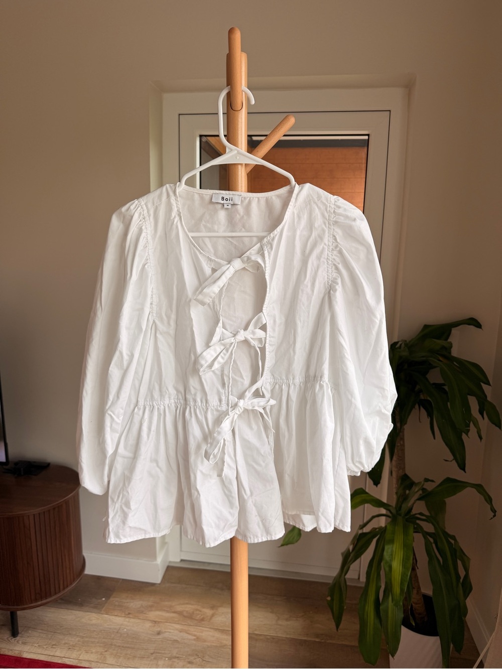 Copenhagen Brand Boii Studios Tie-Front Blouse with Puff Sleeves
